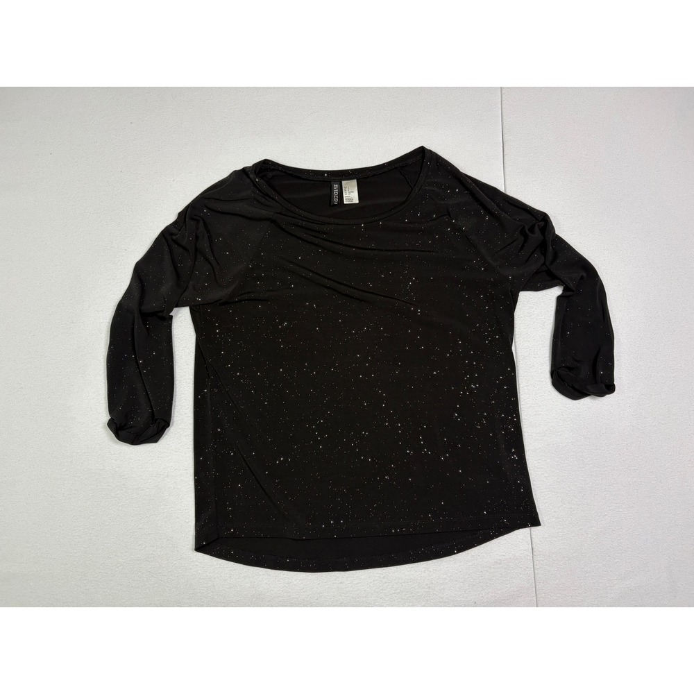 H&M Divided Womens Small Black Glitter Sparkle Long Sleeve Scoop Top JIT2385